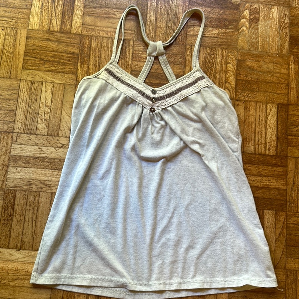 Light Grey Tank Top with Crochet Detail. Small.